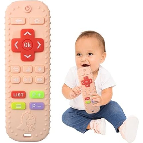 Teething Relief Teethers Toys for Babies Gifts, Silicone Remote Control Baby Teether Bath Toys for Newborn Infant Boy Girl Autism, Food Grade Silicone Sensory Toys (Pink)