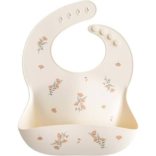 Amazon.com: mushie Silicone Baby Bib | Adjustable Fit Waterproof Bibs (Pink Flowers) | Ages 4-24 months, Machine washable, Adjustable neck strap, Deep front pocket