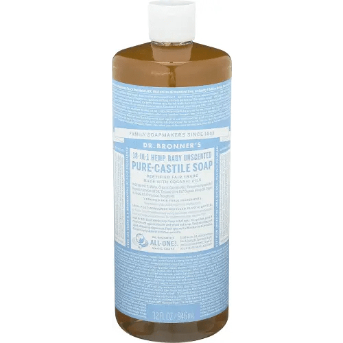 Dr. Bronner's - Pure-Castile Liquid Soap (Baby Unscented, 32 Ounce) - Made with Organic Oils, 18-in-1 Uses: Face, Hair, Laundry, Dishes, For Sensitive Skin, Babies, No Added Fragrance, Vegan, Non-GMO