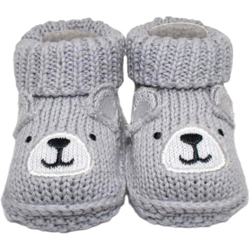 Shag Wear Newborn Baby Bear Knit Socks Grey Gender Neutral Soft and Cozy Folded Cuff 100% Cotton