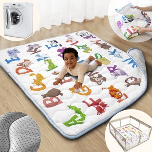 Beavtaens Baby Play Mat for Floor, Fits 50x50 Playpen, Super Soft, Non-Slip, for Ages 0-4 (Animal)