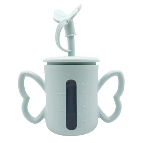 Dommy Silicone Baby Sippy Cup with Spill Proof Straw&Lid | Baby Sippy Cup for 6-12Months | Transition Bottles for 1Year Old Toddler for Milk/Juice/Puree |Chalk Blue, 5oz