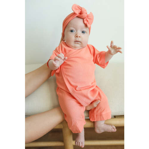Sherbert Ribbed Solid Bamboo Kimono Onsie with Snaps