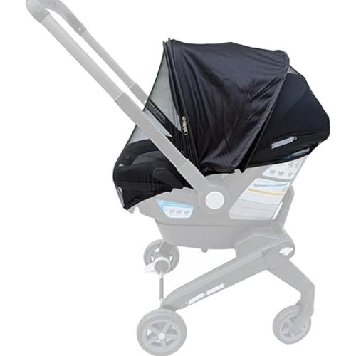 Stroller Mosquito Net with Adjustable Sunshade, Compatible with Evenflo Shyft DualRide, 2-in-1 Breathable Mesh Bug Cover & Sun Protection Canopy, Wind Protection, Anti-Collapse Arch