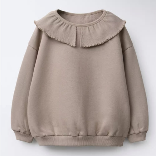 RIB PETER PAN COLLAR SWEATSHIRT - Stone | ZARA United States