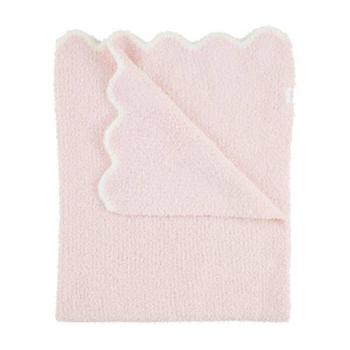 Pink Scallop Chenille Blanket - Cozy Knit Design | Mud Pie
