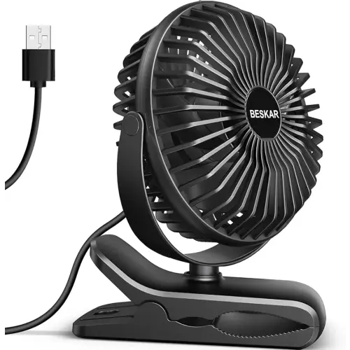 BESKAR Small Clip on Fan, 3 Speeds USB Fans with Strong Airflow, Clip & Desk Fans USB Plug in with Sturdy Clamp - Ultra Quiet operation for Office Dorm Bedroom Stroller