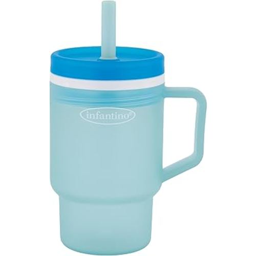 Infantino My 1st Tumbler, Durable Plastic Sippy Cup with Silicone Leak-Resistant Straw & Handle, for On-the-Go, BPA-Free Transition Cup, Moody Blue