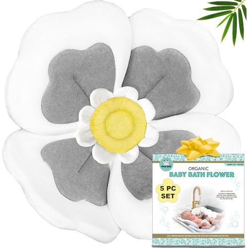 Snug Bug Gear Baby Bath Flower for Sink - Flower Bathtub for Baby Organic 5pc Set -Blooming Baby Bath Flower Fits Bathtub Sink Tub -More Support for Newborns -Lotus Flower Baby Bath Mat Boy Girl