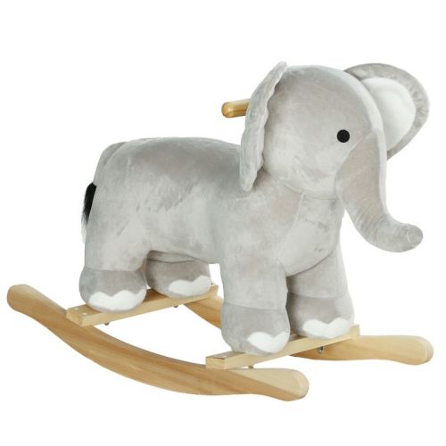 Qaba Rocking Horse, Kids Rocking Animal, Elephant Rocker with Realistic Sounds, Plush Ride on Toy for Years 2-4, Gray