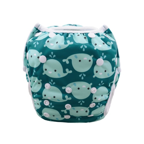ALVABABY Reusable Swim Diaper - Adjustable One Size Swimwear for Infants & Toddlers (Cute Blue whale SW18A)