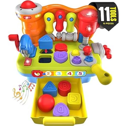 Toys for 1 Year Old Boy Birthday Gifts for Baby Toy, Musical Learning Workbench Toy for Boys Kids Construction Work Bench Building Tools Sound Lights Engineering Pretend Play One Year Old Boy Toys