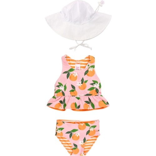 Baby Reversible Tankini Two-Piece Swimsuit & Hat Set, 6-12 M, Orange