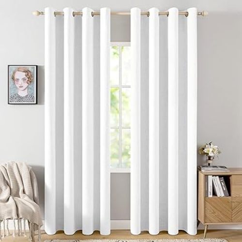 MIULEE 100% Blackout Linen Curtains for Bedroom 52x72 Inches Bright White