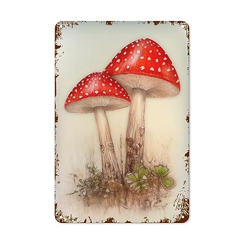Cute Red Mushroom Metal Tin Sign Rustic Kitchen Wall Decor Retro Farmhouse Art 8x12 Inch
