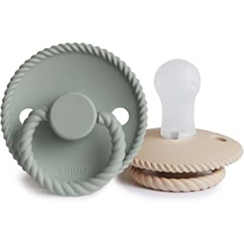 FRIGG Rope SilkySoft Silicone Baby Pacifier | Made in Denmark | BPA-Free (Sage/Croissant, 0-6 Months)
