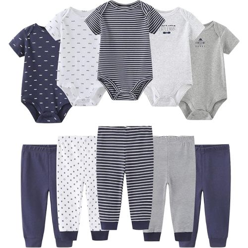 Baby Bodysuit and Pant Set 10-pcs Cotton Soft Newborn Boy Girl Clothes Outfits