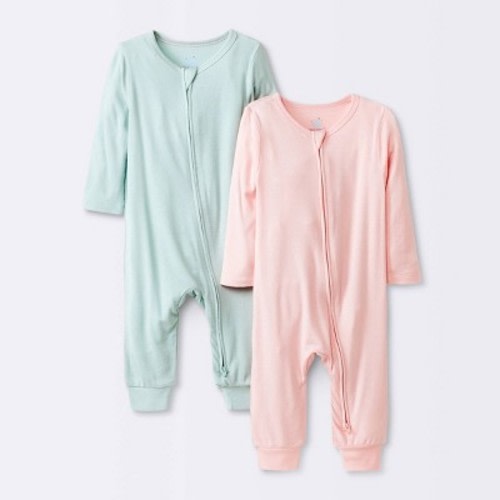 Baby Girls' 2pk Modal Blend Romper - Cloud Island™, Color: Pink | Turquoise Blue, Size: 12M