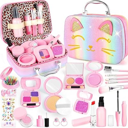 Pretend Makeup for Toddlers, Toy Play Makeup Set for Kids 3-5, Toddler Makeup Kit Pretend, Cat Toys for Kids Fake Makeup, Birthday Gifts Toys for 3 4 5 6 7 8+ Year Old Girls (Not Real Makeup)