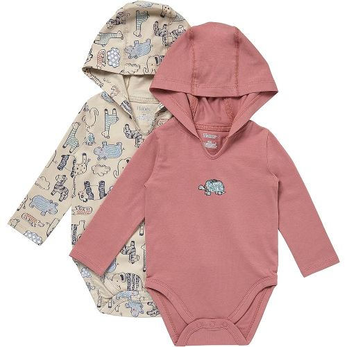 Hanes Baby Pure Comfort Long Sleeve Hoodie Bodysuits, Infant Bodysuits, Unisex, 3-pack