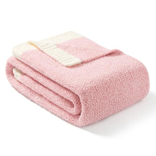 Snuggle Sac Heather Pink Throw Blanket for Couch, Reversible Super Soft Blankets Warm Cozy Knit Fuzzy Plush Lightweight Throws for Sofa, Bed, Camping,Heather Pink, 60x80