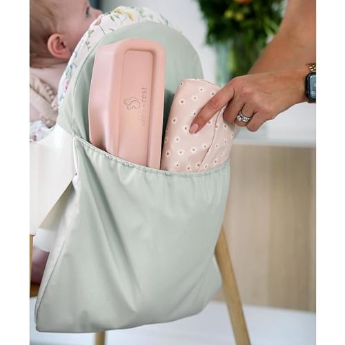 Highchair Handy Pocket Pouch, Compatible with IKEA Antilop Highchair, High Chair Accessories, Wipeable and Waterproof Material, One Large Pouch with an Internal Zip Pocket-(Sage)