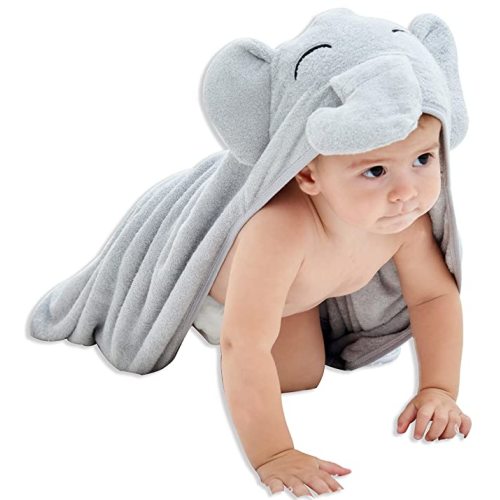 HIPHOP PANDA Hooded Towel - Rayon Made from Bamboo, Bath Towel with Bear Ears for Newborn, Babie, Toddler, Infant - Absorbent Large Baby Towel - Grey Elephant, 30 x 30 Inch - 30x30 Inch (Pack of 1)