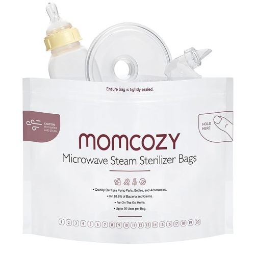 Momcozy Microwave Steam Sterilizer Bags, 8 Count Travel Sterilizer Bags Reusable for Breast Pump Part/Baby Bottle, 20 Uses Per Bag, Breastpump Accessories for Momcozy S9 Pro/S12 Pro/V1/V2 - 8 Count(Pack of 1)