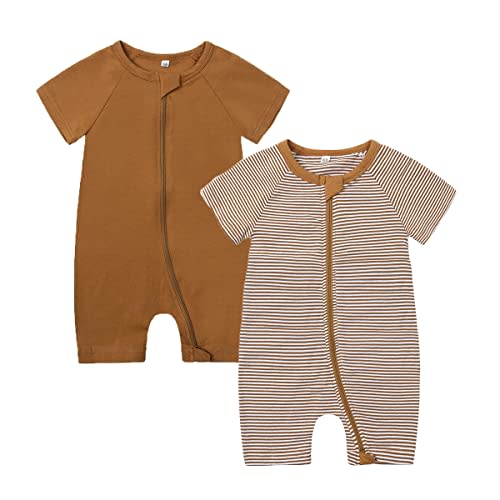 Feidoog 2PCS Baby Boys and Girls' Summer Short Sleeve One-Piece Romper Cute Cartoon Zipper Jumpsuit Outfits