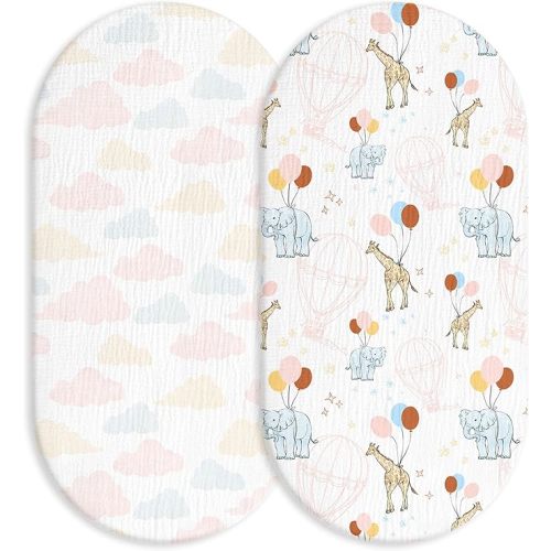Muslin Bassinet Fitted Sheets, 2 Pack for Baby Boy and Girl, Soft Breathable Baby Pad/Mattress Sheet, Fit for Hourglass Oval and Rectangle Bassinet Mattress (Cute Animals)