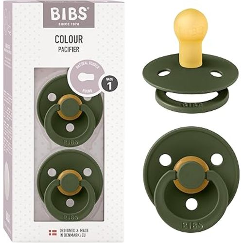 BIBS Pacifiers Colour Collection | Natural Rubber Baby Pacifier | Round Nipple | Set of 2 BPA-Free Soothers | Made in Denmark | 0+ Months (Pack of 2) | Hunter Green