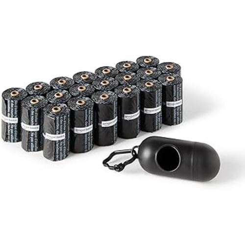 Amazon Basics Dog Poop Bags with Dispenser, 300 Count, Enhanced for Guaranteed Leakproof, Unscented, Includes Leash Clip