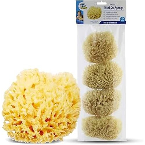 Baby Buddy Natural Wool Sea Sponge, Newborn Bath Time Essential, Ultra Soft for Delicate Skin, Hypoallergenic and Biodegradable, 4 Pack