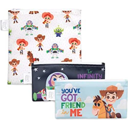 Bumkins Disney Reusable Sandwich and Snack Bags, for Kids School Lunch and for Adults Portion, Washable Fabric, Waterproof Cloth Zip Bag, Travel Pouch, Food-Safe, 3-pk Love, Minnie