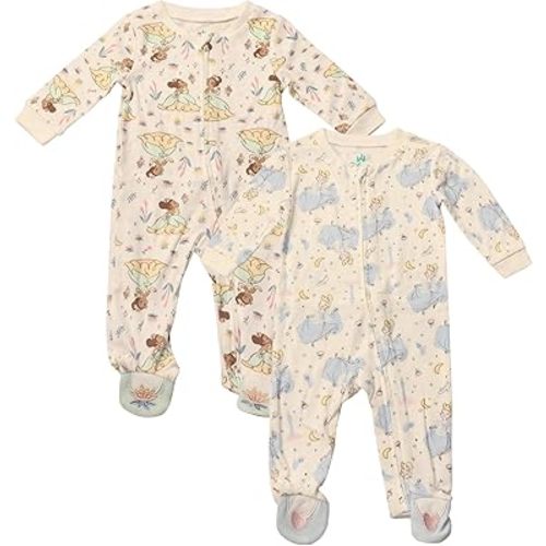 Magic Threadz Disney Clothes Baby Girls 2-Pack Quilted Footie Coveralls - Minnie Mouse and Princess Bodysuits (0/3M-6/9M)