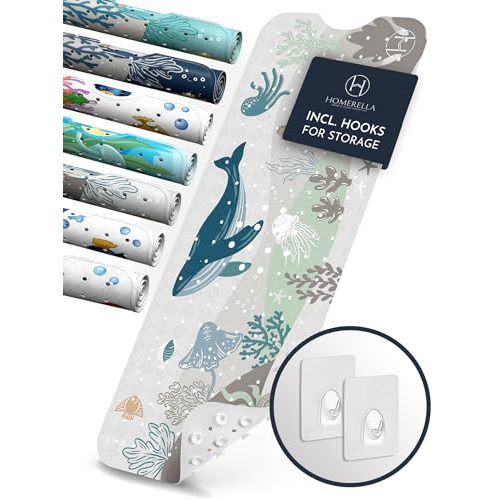 Homerella Baby Bath Tub Mat | Anti Mold Mildew Resistant Non Slip Kids and Adult Bath Tub Shower Mats | 40x16 inch Long with Suction Cups for Secure Grip Hooks for Storage & Drying | Machine Washable