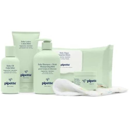 Pipette Baby Essentials Kit - Gender Neutral Baby Gift Set, Hypoallergenic, Petroleum & Fragrance Free, Natural Hydrating Plant-Derived Squalane, 6-Pieces
