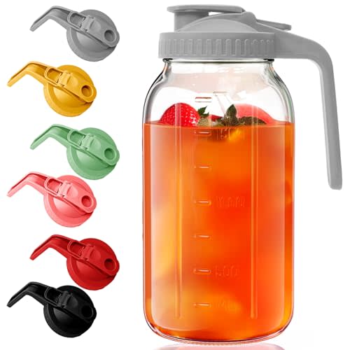 AsstarJTK Glass Mason Jar Pitcher - 64 oz Wide Mouth Jug with Lid and Pour Spout, Airtight Seal, Leak Proof Iced Tea Pitcher for Sun Tea, Juice, Breast Milk, Cold Beverages, Coffe