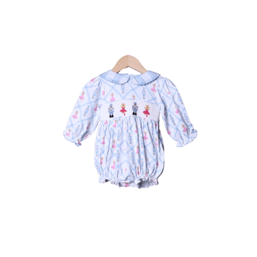 Smocked Nutcracker Blue Gingham Bubble