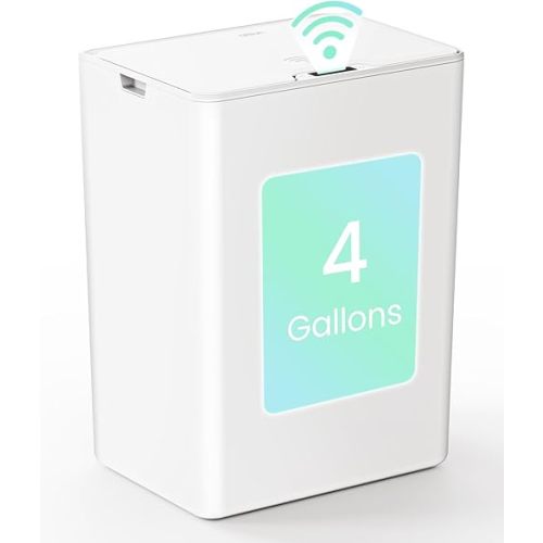 Cesun 4 Gallon Bathroom Trash Can with Lid, Small Automatic Trash Can, Touchless Motion Sensor Garbage Can, White Plastic Waste Basket for Bathroom, Bedroom, Toilet, Office, Rv