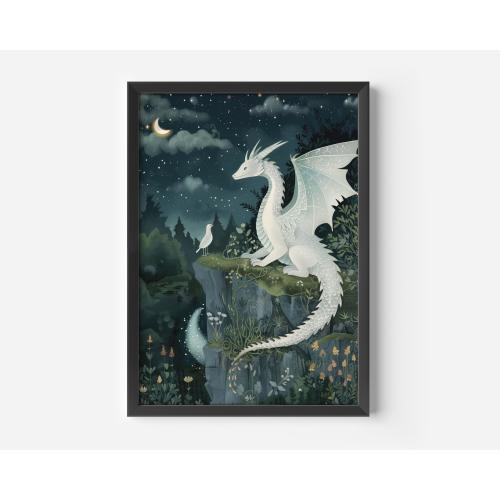 Dragon Nursery Printed Blue art print whimsical art print unicorn nursery print set high archival paper KR3-A DRAGON ONLY