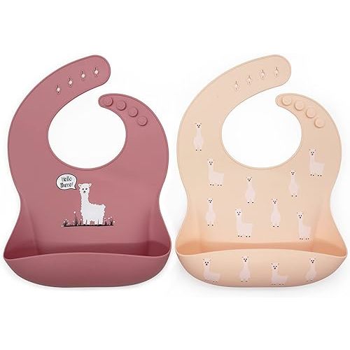 Rainbow & Butterflies |Set of 2| Silicone Baby Bibs - BPA Free, Easy to Clean, Waterproof, Soft, Durable with Food Catcher