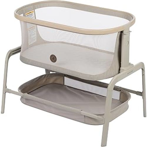 Maxi-Cosi Iora Bassinet Classic Oat: Portable Baby Bassinet, Infant Bedside Sleeper Crib, Height Adjustable, Breathable Mesh, Large Storage Basket