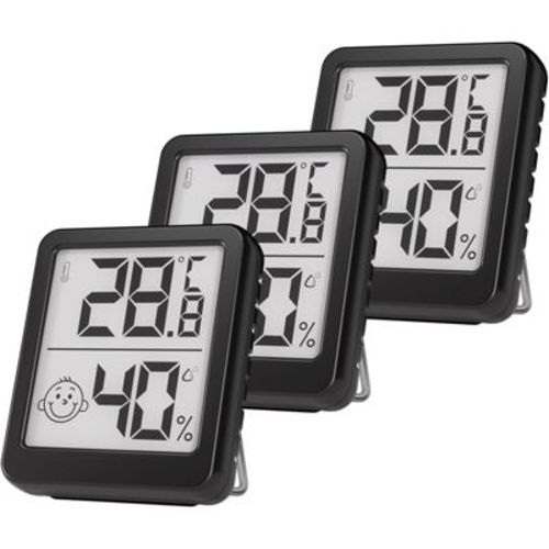 FONTOI 3 Pack Digital Hygrometer Indoor Thermometer, Room Temperature and Humidity Monitor Meter for Baby Room, Greenhouse, Black, 1.85"*0.55"*2.24"