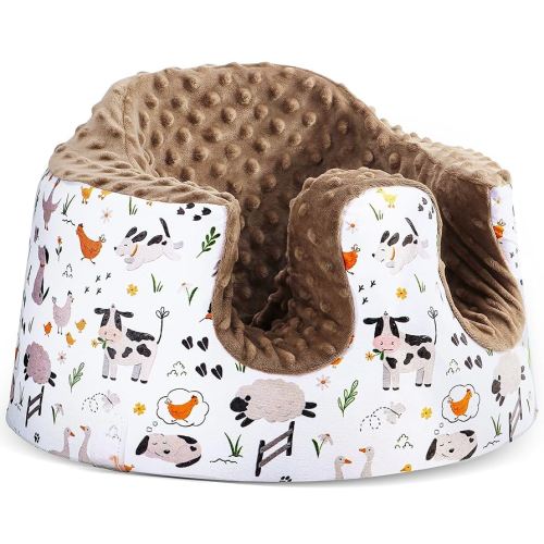 Seat Cover Compatible with Bumbo and Nuby Seat, Removable Breathable Baby Floor Seat Cover for Boys and Girls, Seat Not Included (Brown Farm)
