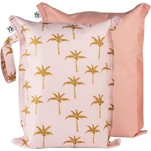 Tiny Twinkle Mess-proof Wet Bags 2 Pack Waterproof and Washable Bag for Travel storage, Stroller, Daycare, Baby Diapers, Yoga, Beach, Pool, Wet Toddler Swimsuits (Royal Palm)