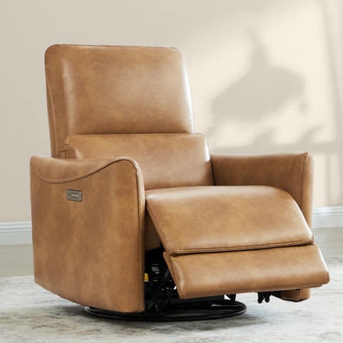 Tracee Modern Power Swivel Glider Recliner - Faux Leather in Camel