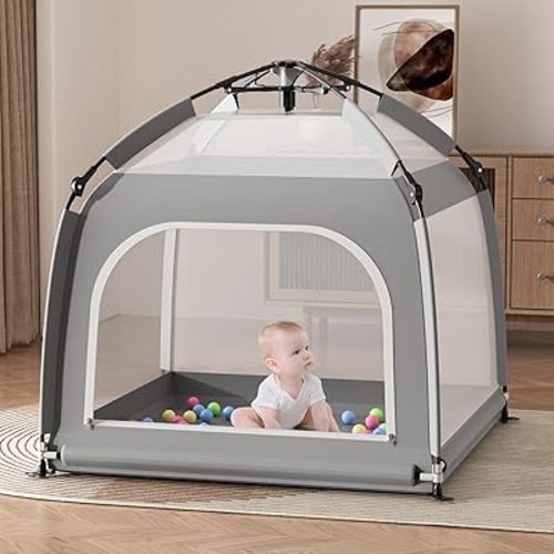 Foldable Baby Playpen - Indoor & Outdoor Playpen for Babies and Toddlers - Pop up Baby Beach Tent with Canopy & Travel Bag, Portable Baby Play Yard
