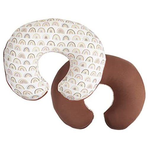 Boppy Nursing Pillow Cover –Organic Cotton Fabric | Spiced Rainbow & Solid Rust Clay Side | Fits Bare Naked | Original & Luxe Breastfeeding Pillow | Awake Time Only