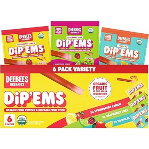 DeeBee’s Organics Dip’Ems Fruit Snacks Variety Pack, Made with Organic Fruit, No Artificial Colors, No Cane Sugar (Pack of 6)